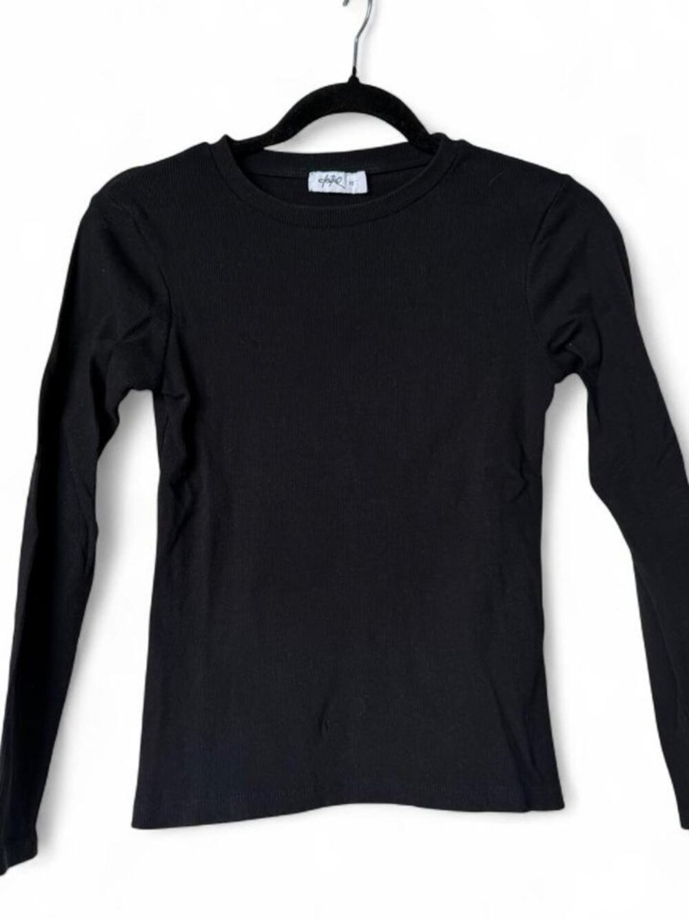 Black Ribbed Long Sleeve Top